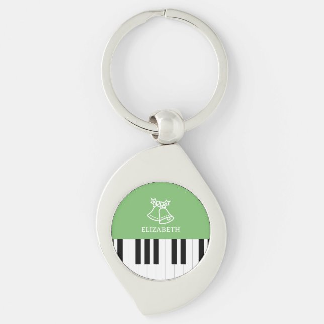 Piano Key Best Piano Teacher Ever Christmas Green Keychain (Front)