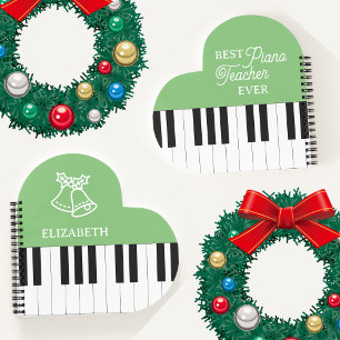 Piano Key Best Piano Teacher Ever Christmas Green Notebook