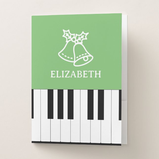 Piano Key Best Piano Teacher Ever Christmas Green Pocket Folder (Front)