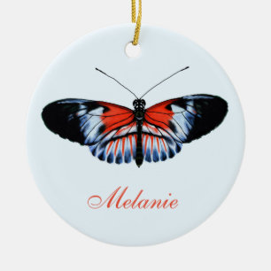 Piano Key Butterfly Black, Red & Blue Painting Ceramic Ornament
