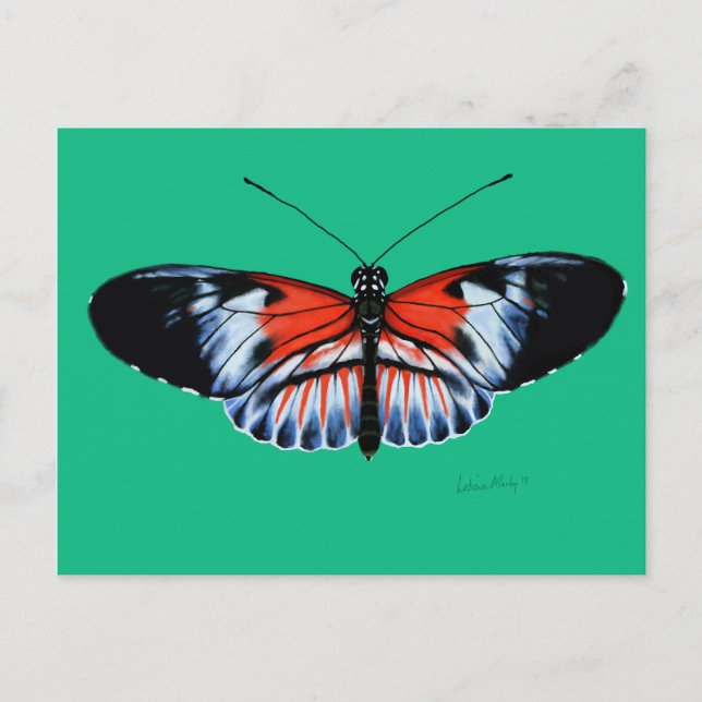Piano Key Butterfly Painting with Black, Red Wings Postcard (Front)