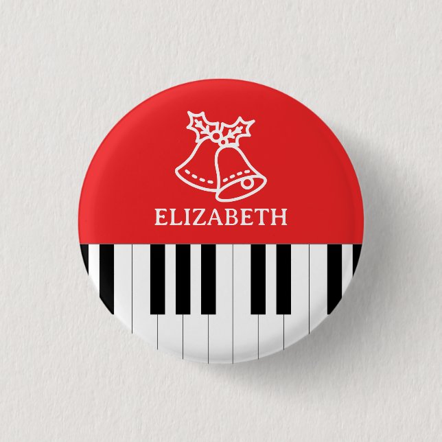 Piano Key Jingle Bell Merry Christmas Red Green Button (Front)