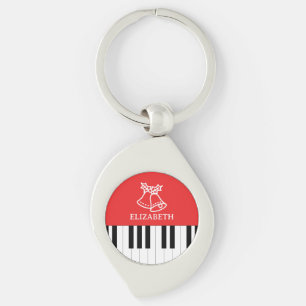 Piano Key Jingle Bell Merry Christmas Red  Keychain