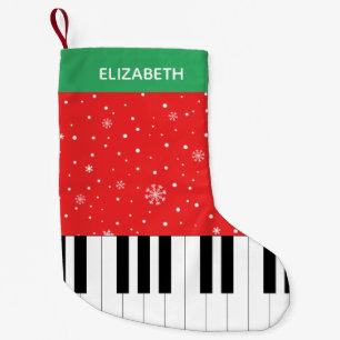 Piano Key Snowflake Red & Green Stripes Small Christmas Stocking