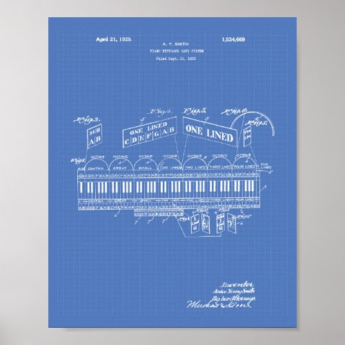 Piano Keyboard 1925 Patent Art Blueprint Poster