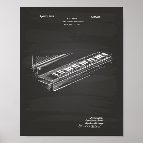 Piano Keyboard 1925 Patent Art Chalkboard Poster