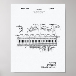 Piano Keyboard 1925 Patent Art White Paper Poster