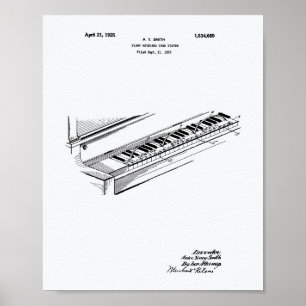 Piano Keyboard 1925 Patent Art White Paper Poster