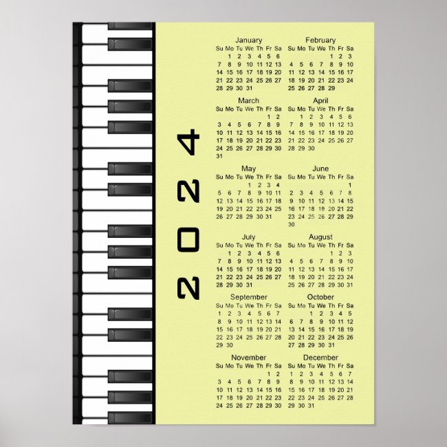 Piano Keyboard 2024 Calendar Poster
