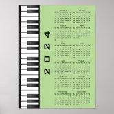 Piano Keyboard 2024 Calendar Poster, Zazzle