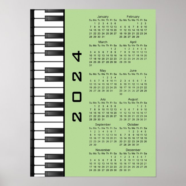 Piano Keyboard 2024 Wall Calendar Poster