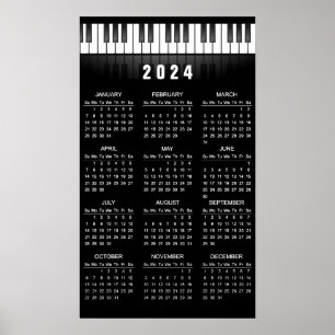 Piano Keyboard 2024 Wall Calendar Poster