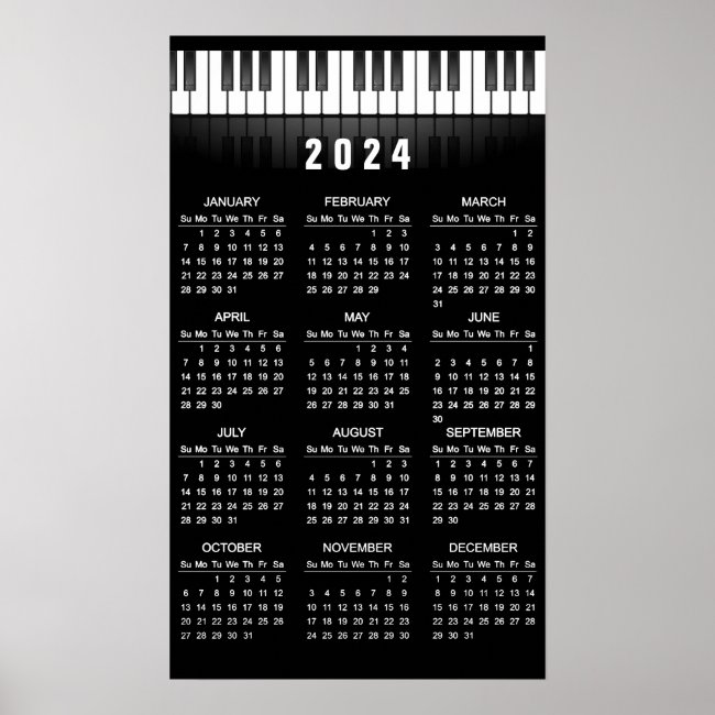 Piano Keyboard 2024 Wall Calendar Poster