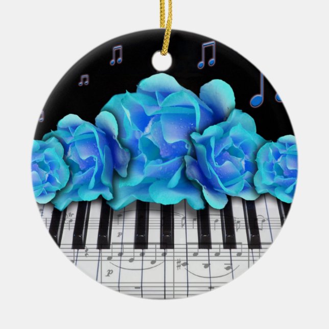 Piano Keyboard and Blue Roses Ornament (Front)