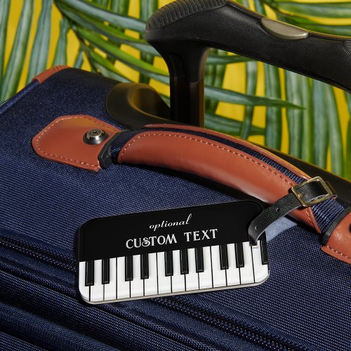Piano Keyboard and customizable text black  white Luggage Tag