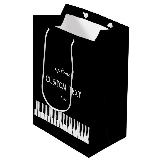 Piano Keyboard and customizable text black & white Medium Gift Bag (Front Angled)