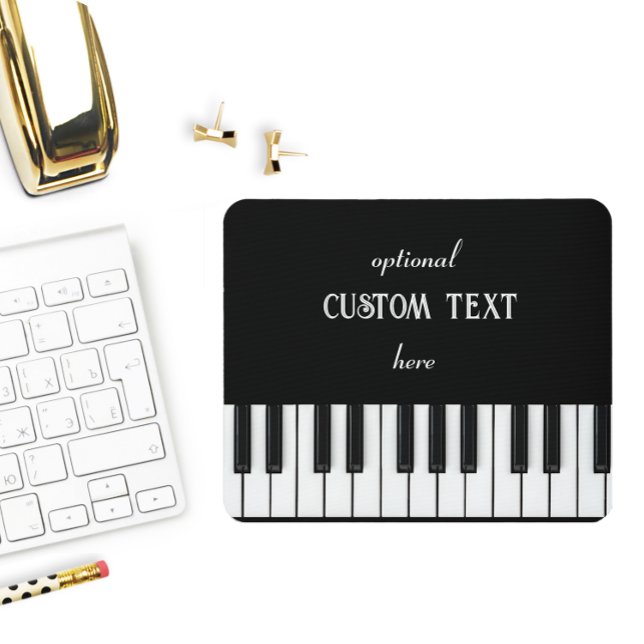 Piano Keyboard and customizable text black & white Mouse Pad (Piano keyboard mouse mat with text you can customize)