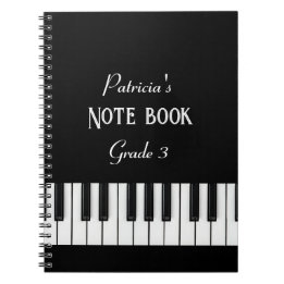 Piano Keyboard and customizable text black & white Notebook