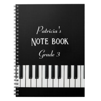 Piano Keyboard and customizable text black & white Notebook