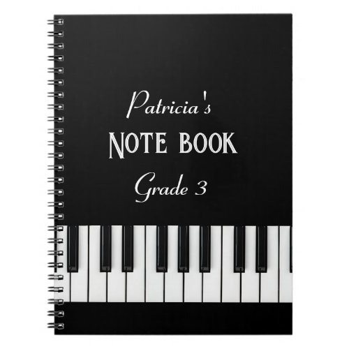 Piano Keyboard and customizable text black  white Notebook