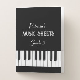 Piano Keyboard and customizable text black & white Pocket Folder