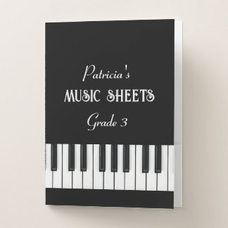 Piano Keyboard and customizable text black & white Pocket Folder
