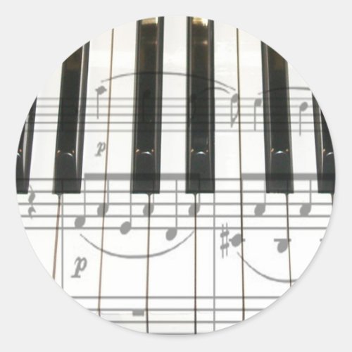 Piano Keyboard and Music Notes Classic Round Sticker