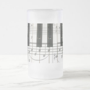 Piano Keyboard and Music Notes Frosted Glass Beer Mug
