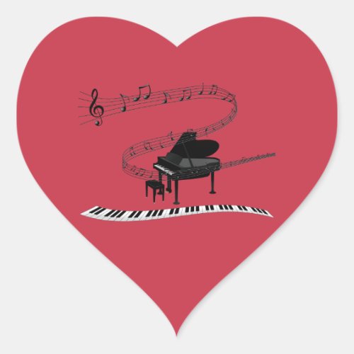Piano keyboard and musical notes heart sticker