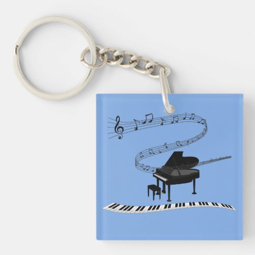 Piano keyboard and musical notes keychain