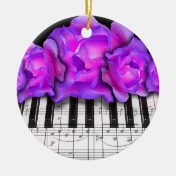 Piano Keyboard And Roses Christmas Ornament by dreamlyn at Zazzle