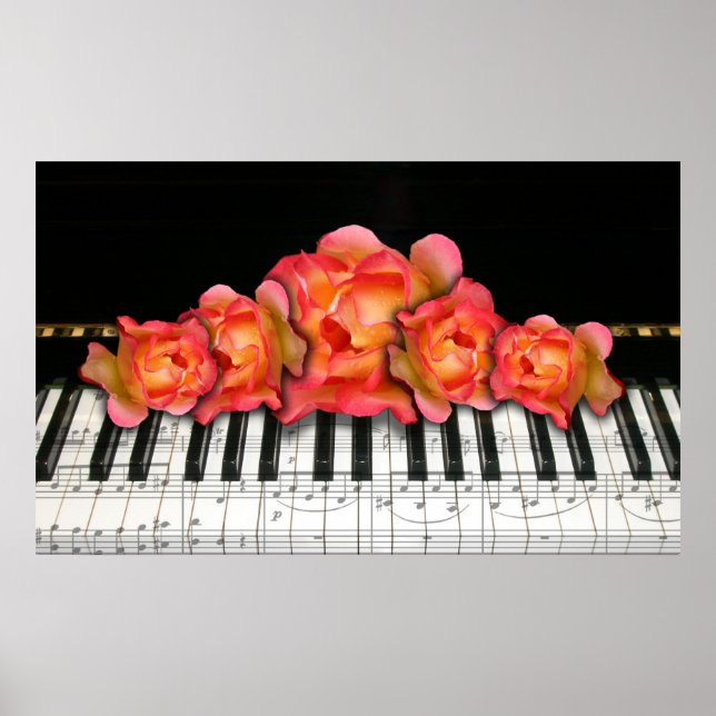 Piano Keyboard and Roses Poster (Front)