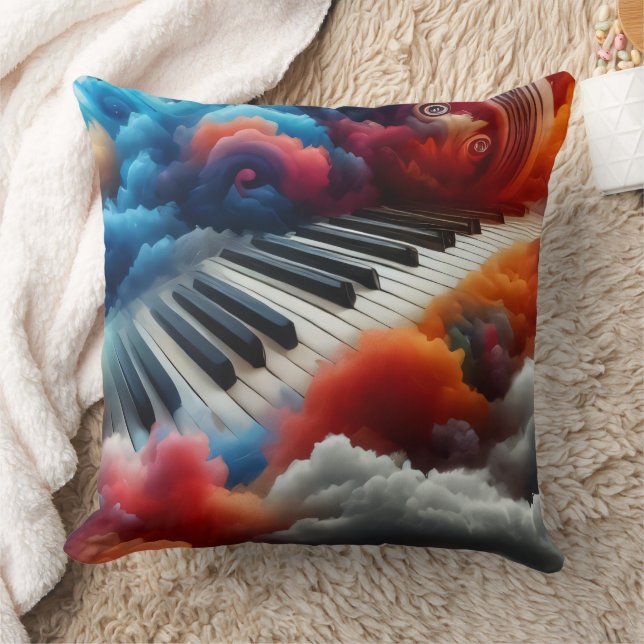 Piano Keyboard Artistically Arising from Clouds Throw Pillow (Blanket)