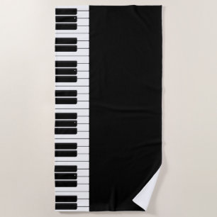 Piano Keyboard Black and White Beach Towel