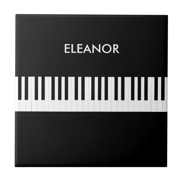 Piano Keyboard Black and White Keys Personalized Ceramic Tile (Front)