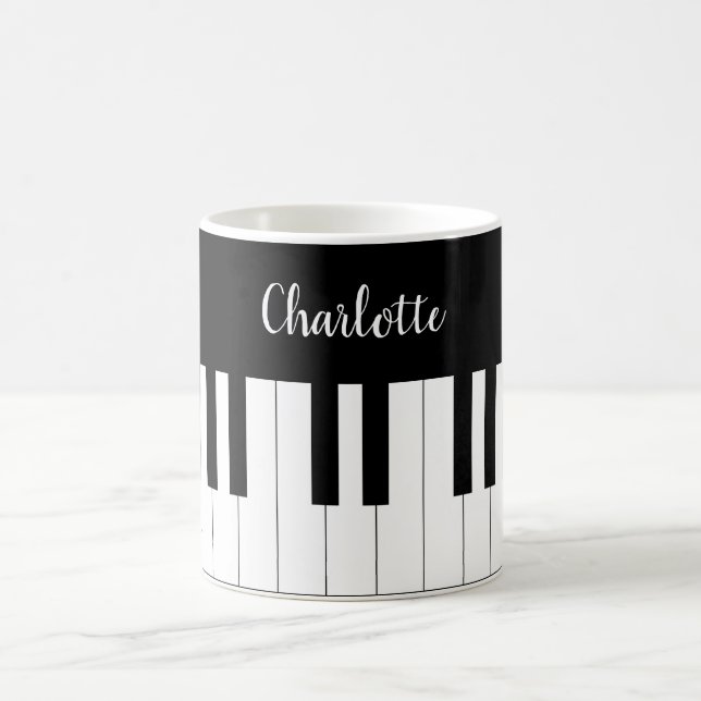 Piano Keyboard, Black and White Mug (Center)