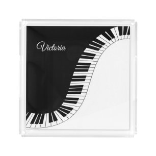 Piano Keyboard Black and White Music Design Acrylic Tray