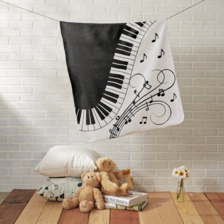 Piano Keyboard Black and White Music Design Baby B Baby Blanket