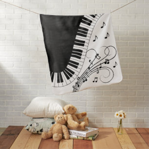 Piano Keyboard Black and White Music Design Baby B Blanket