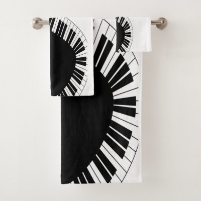 Piano Keyboard Black and White Music Design Bath Towel Set