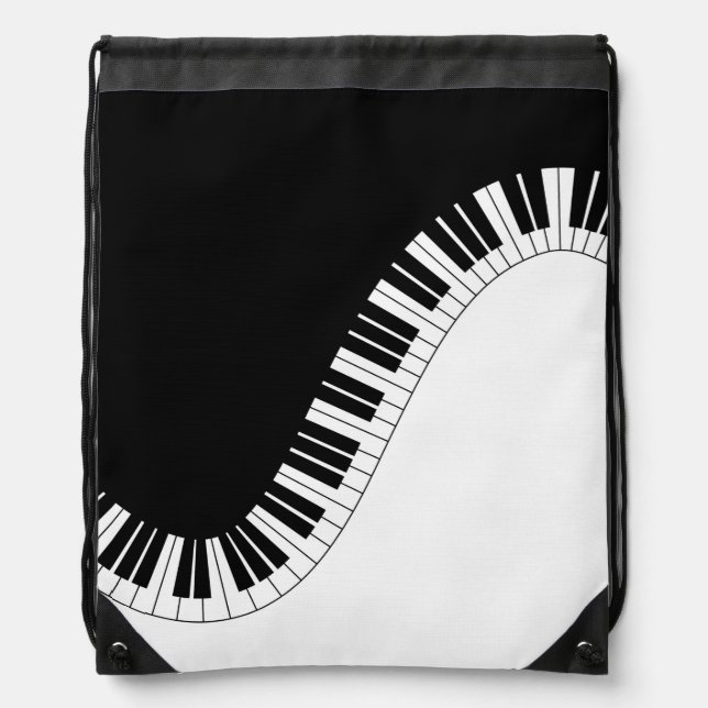 Piano Keyboard Black and White Music Design Drawstring Bag (Front)