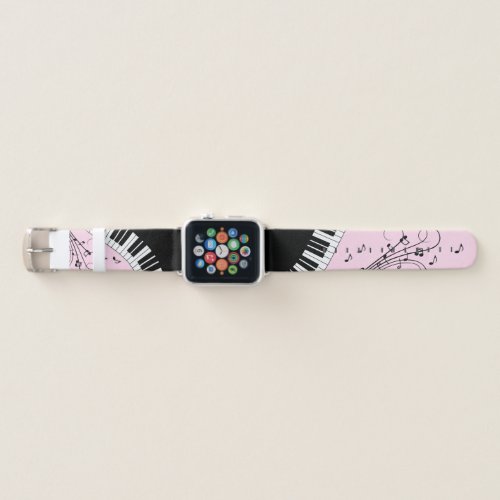 Piano Keyboard Black and White Music Design Pink Apple Watch Band