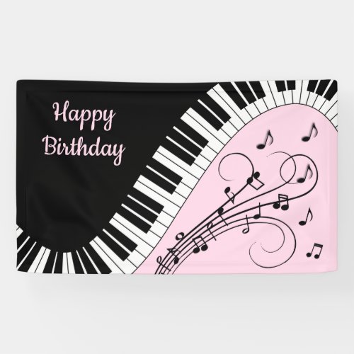 Piano Keyboard Black and White Music Design Pink Banner