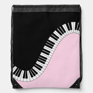 Piano Keyboard Black and White Music Design Pink Drawstring Bag