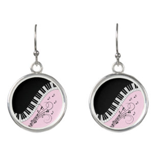 Piano Keyboard Black and White Music Design Pink Earrings