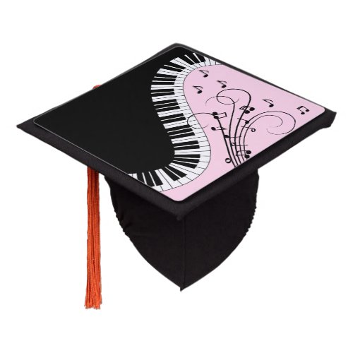 Piano Keyboard Black and White Music Design Pink Graduation Cap Topper