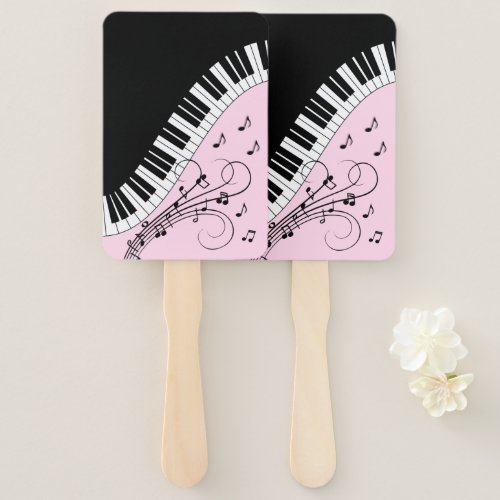 Piano Keyboard Black and White Music Design Pink Hand Fan