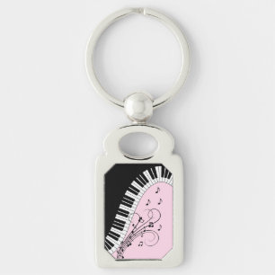 Piano Keyboard Black and White Music Design Pink Keychain