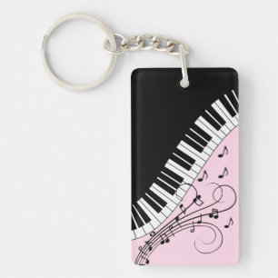 Piano Keyboard Black and White Music Design Pink Keychain