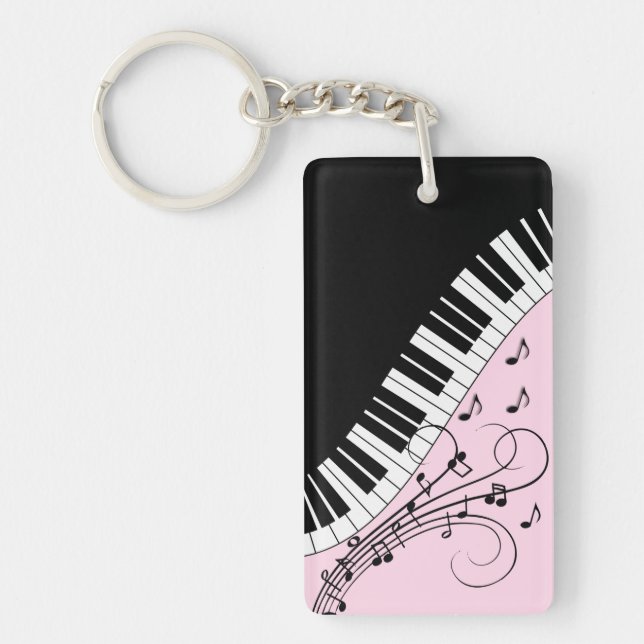 Piano Keyboard Black and White Music Design Pink Keychain (Front)